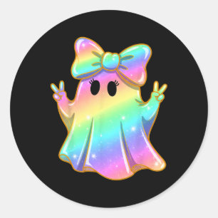Cute Rainbow Ghost Peace Funny Halloween Kids Girl Classic Round Sticker