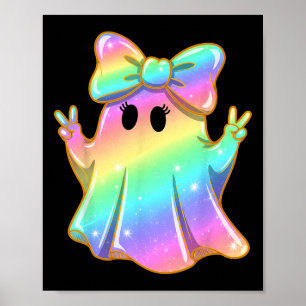 Cute Rainbow Ghost Peace Funny Halloween Kids Girl Poster