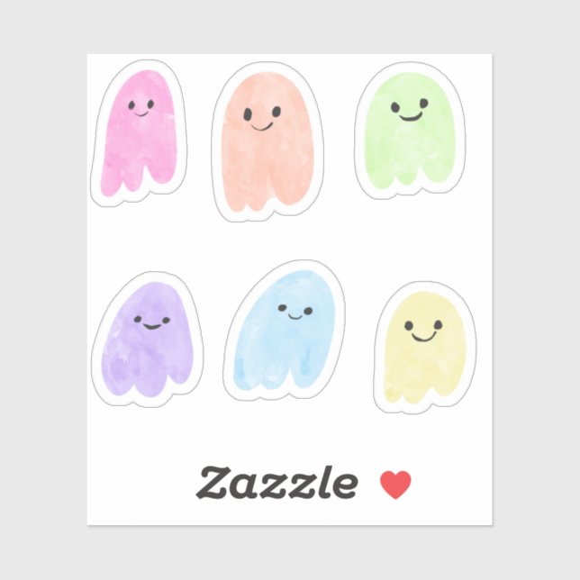 Cute Rainbow Ghosts Watercolor Pastel Halloween (Sheet)