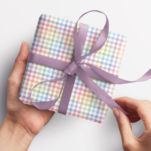 Cute rainbow gingham plaid colorful pastel wrapping paper
