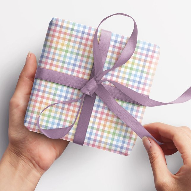 Cute rainbow gingham plaid colourful pastel wrapping paper (Creator Uploaded)