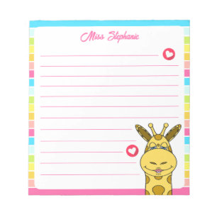 Cute Rainbow Giraffe With Hearts Teacher Name Notepad