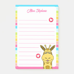 Cute Rainbow Giraffe With Hearts Teacher Name  Post-it Notes