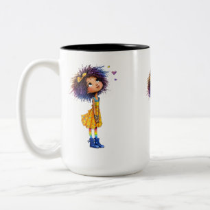 Cute Rainbow Girl Whimsical Colourful Art Two-Tone Coffee Mug