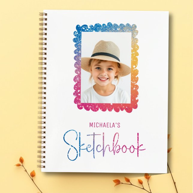 Cute Rainbow Glitter Girl Photo Frame Notebook (Creator Uploaded)