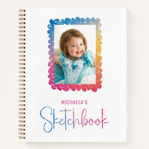 Cute Rainbow Glitter Girl Photo Frame Notebook