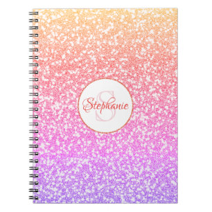Cute Rainbow Glitter Monogrammed Name Notebook