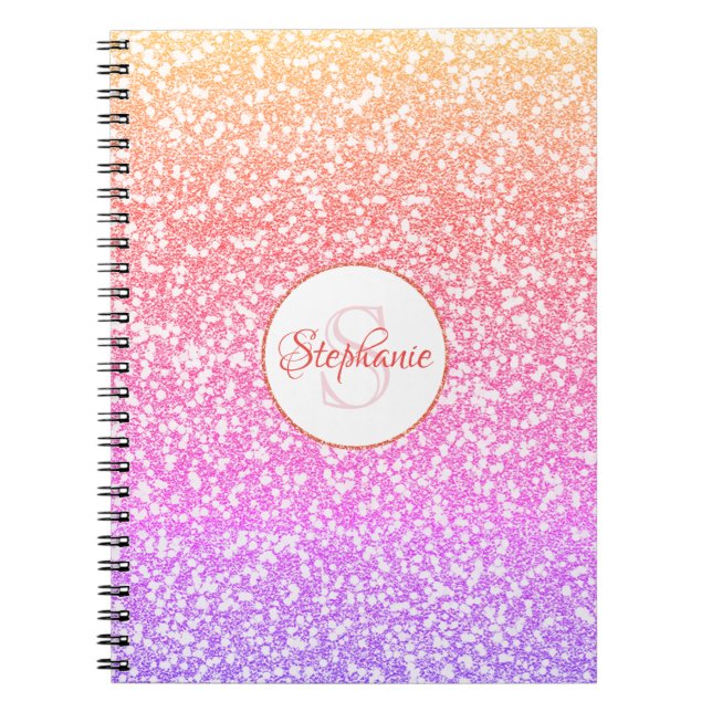 Cute Rainbow Glitter Monogrammed Name Notebook (Front)