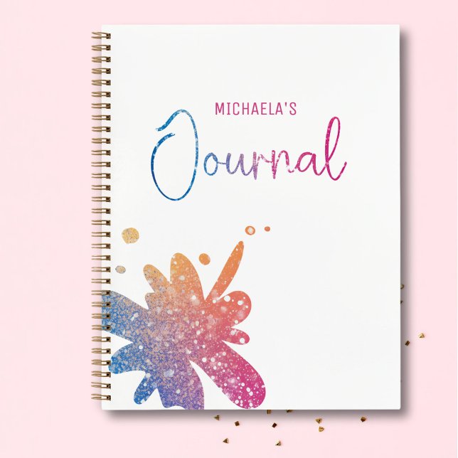Cute Rainbow Glitter Splatter Journal Notebook (Creator Uploaded)