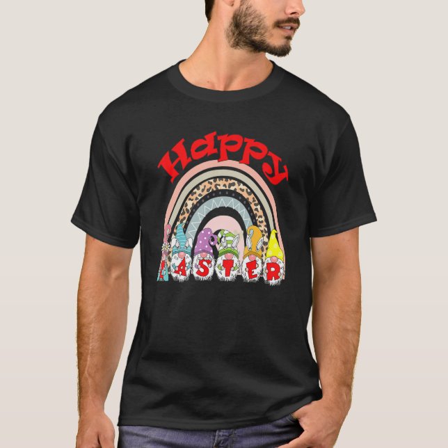 Cute Rainbow Gnome Easter Day Bunny Egg Spring Hap T-Shirt (Front)