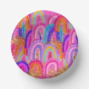 Cute Rainbow Gold Glitter Paper Plate