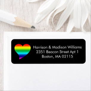 Cute rainbow gradient pride heart black Address Return Address Label