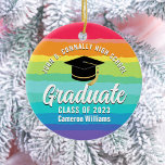 Cute Rainbow Graduate Custom Graduation Christmas Ceramic Ornament<br><div class="desc">This cute rainbow custom LGBT senior graduate ornament features your high school or college name for the class of 2025. Customise with your graduating year under the chic handwritten script and black grad cap for a great personalised graduation gift for an LGBTQ friend who loves colourful presents.</div>