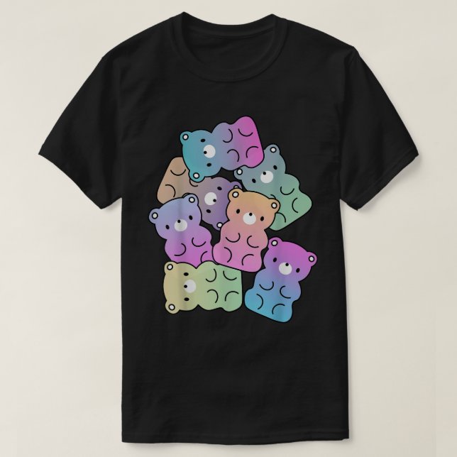 Cute Rainbow Gummy Bear Design Kawaii Aesthetic Te T-Shirt (Design Front)