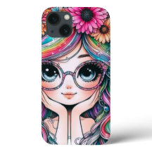 Cute Rainbow Hair Chibi Girl Phone Case