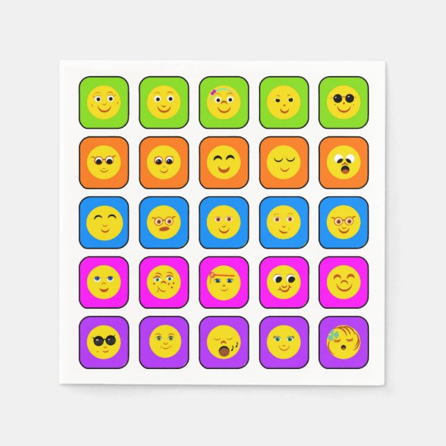 Cute Rainbow Happy Face Emoticons Pattern Napkin (Front)