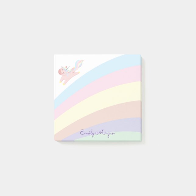 cute rainbow happy unicorn monogram post-it notes (Front)