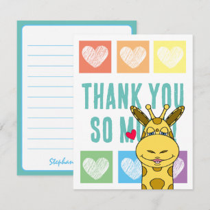 Cute Rainbow Heart Giraffe Thank You Card