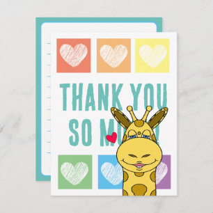 Cute Rainbow Heart Giraffe Thank You  Card