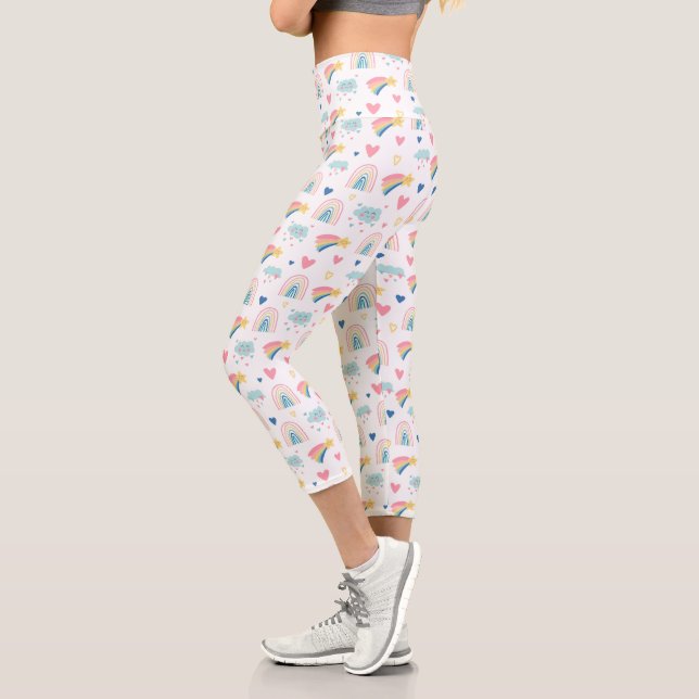 Cute Rainbow Hearts & Clouds Pattern Capri Leggings (Left)