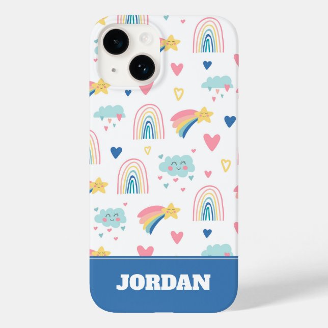 Cute Rainbow Hearts & Clouds Pattern Case-Mate iPhone Case (Back)