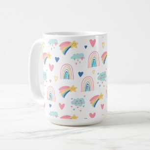 Cute Rainbow Hearts & Clouds Pattern Coffee Mug