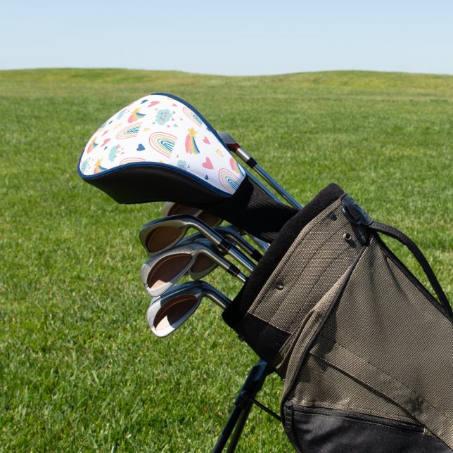 Cute Rainbow Hearts & Clouds Pattern Golf Head Cover (In Situ)