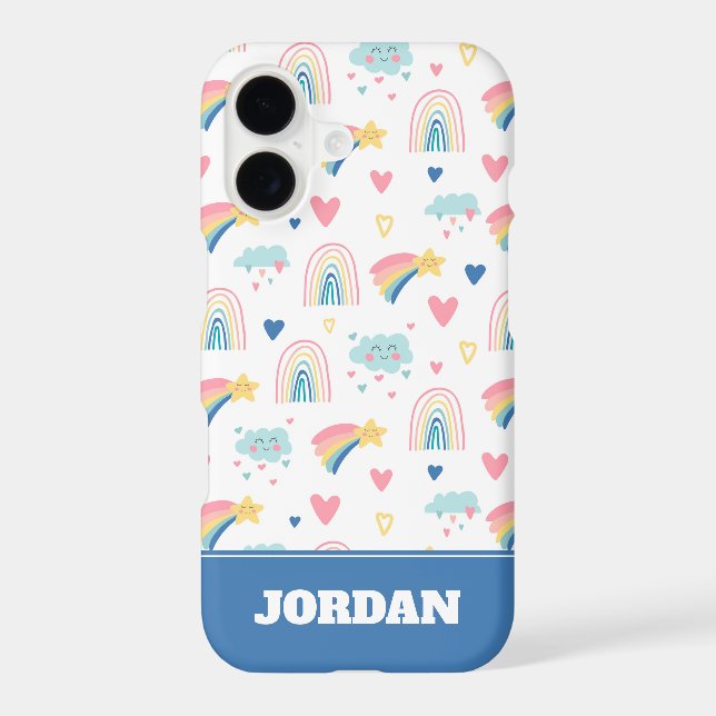 Cute Rainbow Hearts & Clouds Pattern iPhone Case (Back)