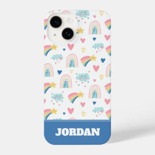 Cute Rainbow Hearts & Clouds Pattern iPhone 14 Case