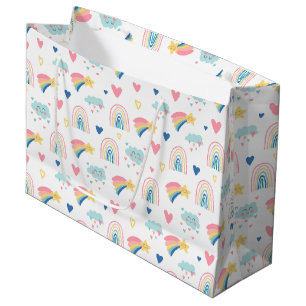 Cute Rainbow Hearts & Clouds Pattern Large Gift Bag