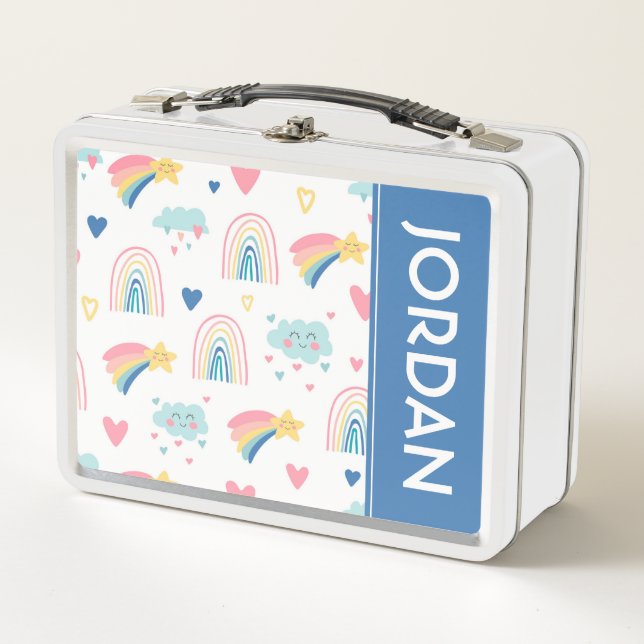 Cute Rainbow Hearts & Clouds Pattern Metal Lunch Box (Front)
