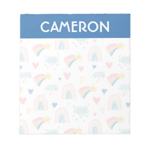 Cute Rainbow Hearts & Clouds Pattern Notepad
