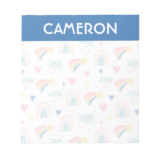Cute Rainbow Hearts & Clouds Pattern Notepad (Front)