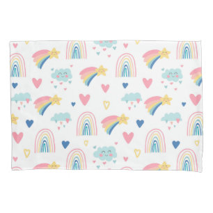 Cute Rainbow Hearts & Clouds Pattern Pillowcase
