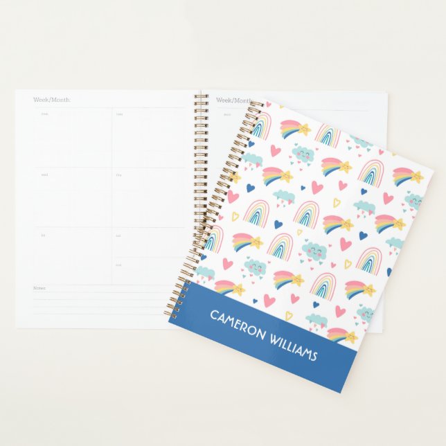 Cute Rainbow Hearts & Clouds Pattern Planner (Display)