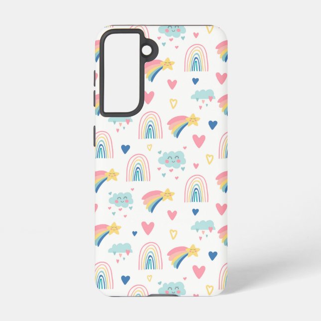 Cute Rainbow Hearts & Clouds Pattern Samsung Galaxy S21 Case (Back)