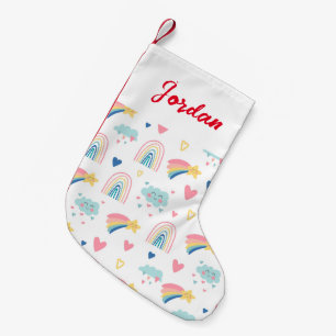 Cute Rainbow Hearts & Clouds Pattern Small Christmas Stocking