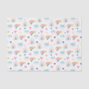 Cute Rainbow Hearts & Clouds Pattern Tissue Paper