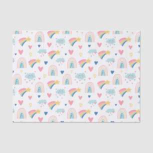 Cute Rainbow Hearts & Clouds Pattern Tissue Paper