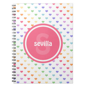 Cute Rainbow Hearts Monogram Notebook