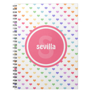 Cute Rainbow Hearts Monogram Notebook