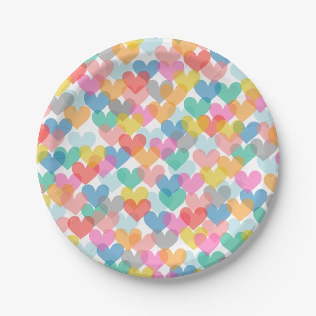 Cute Rainbow Hearts Paper Plates (Front)