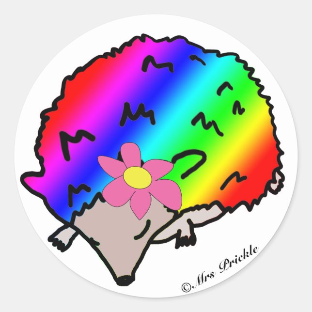 Cute Rainbow Hedgehog with Bow Stickers (Front)