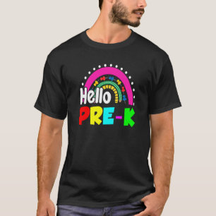Cute Rainbow Hello Pre K Happy First Day T-Shirt