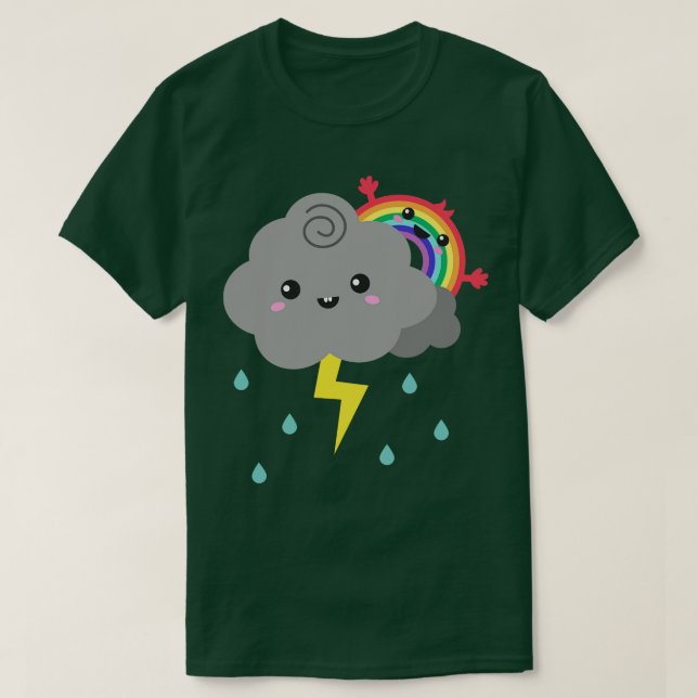 Cute Rainbow Hiding Behind A Thunderstorm Cloud T-Shirt (Design Front)