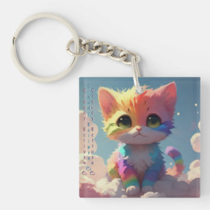 Cute Rainbow Kitten Upon a Cloud Key Ring