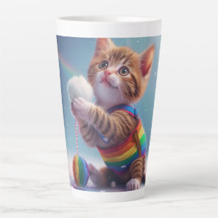 Cute Rainbow Kitty Digital Art Latte Mug