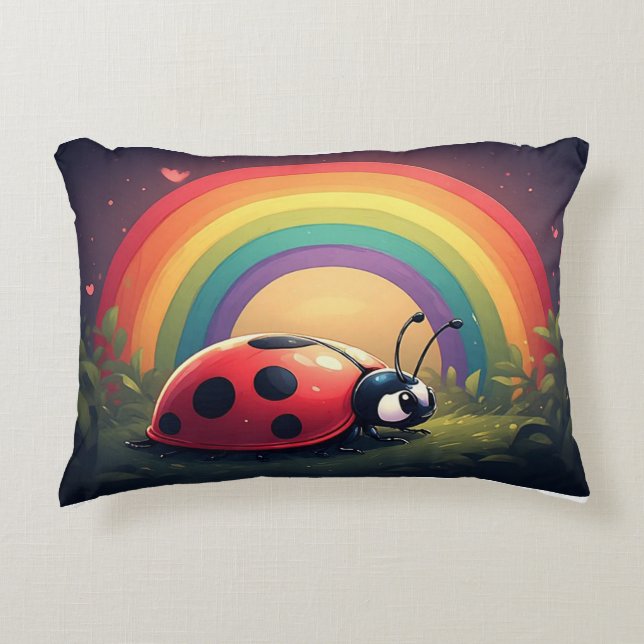 Cute Rainbow Ladybug Grass Cartoon Design Decorative Cushion (Front)