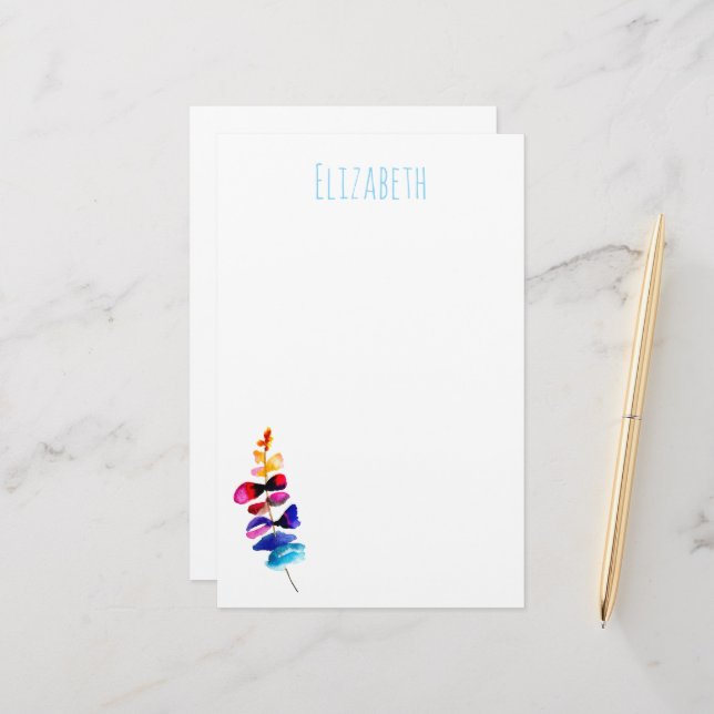 Cute rainbow leaves watercolor stationery (Front/Back In Situ)