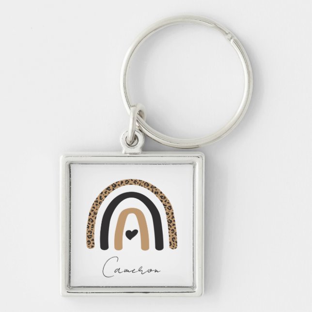 Cute Rainbow Leopard Pattern Key Ring (Front)